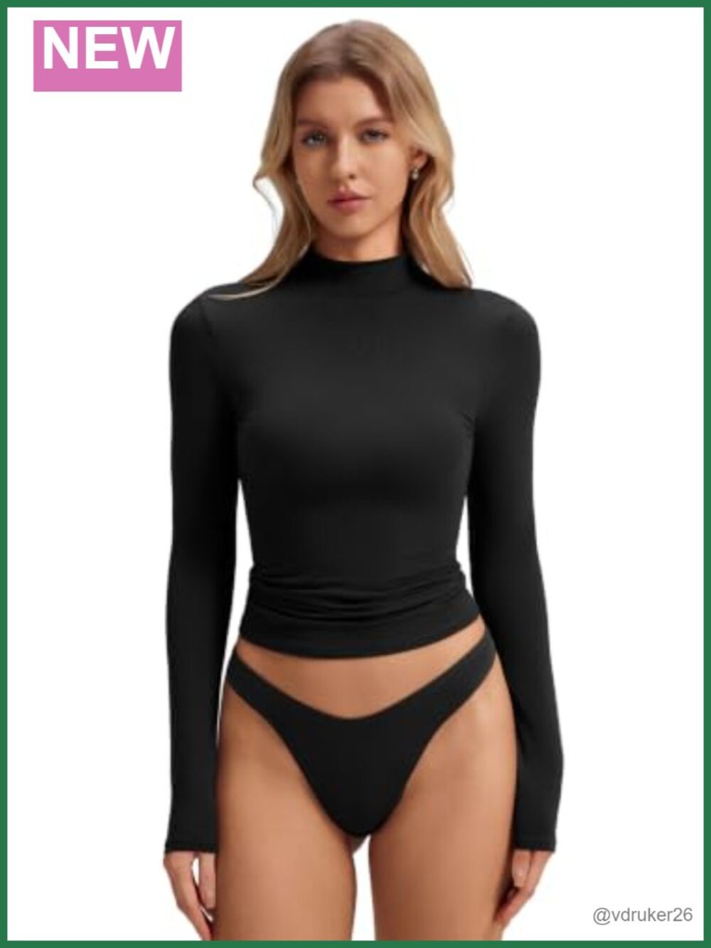 Mock Neck Long Sleeve Fitted Top Double Lined Stretch T-Shirt